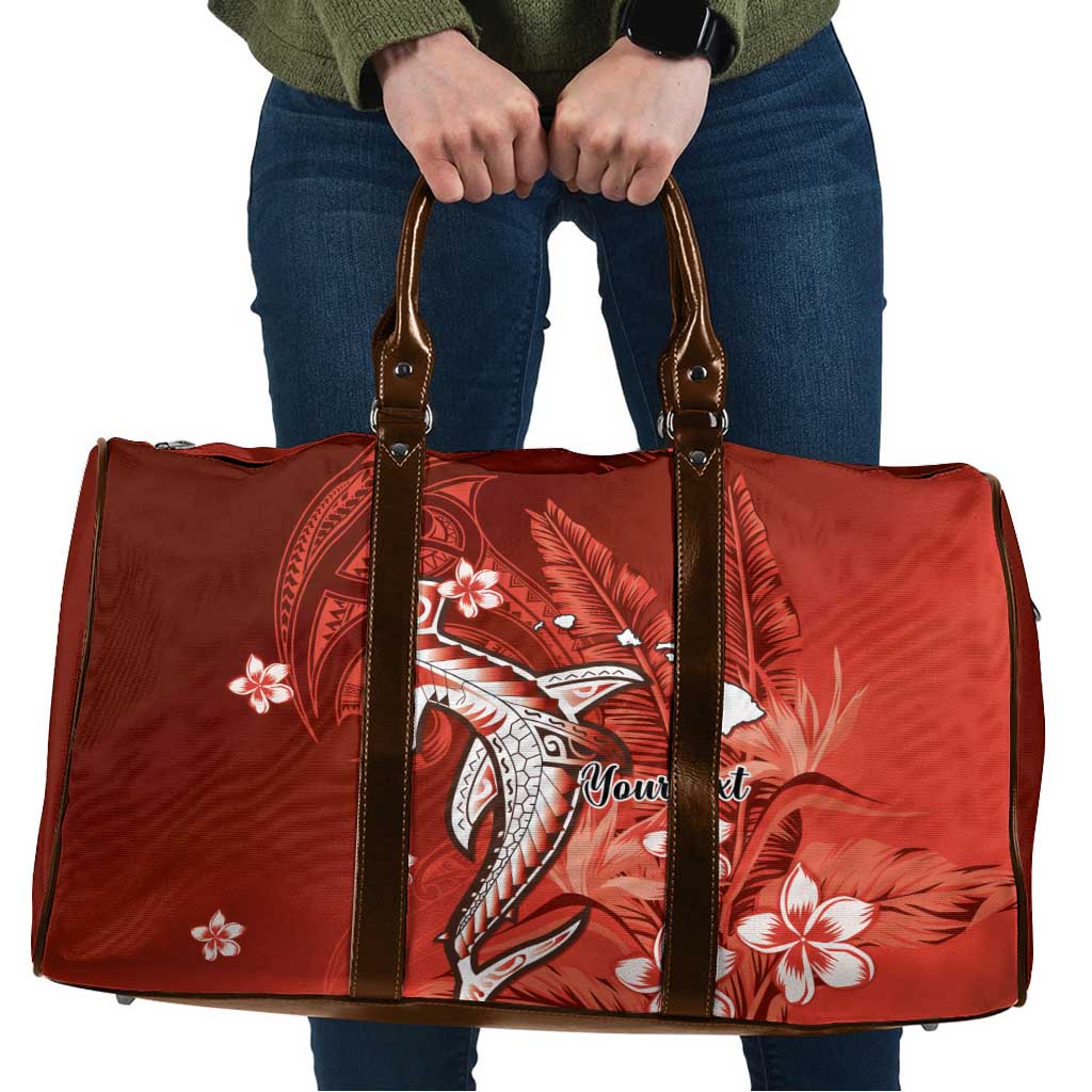 Personalized Hawaiian Maori Hammerhead Shark Travel Bag Ulaula Plumeria LT9 Red - Polynesian Pride