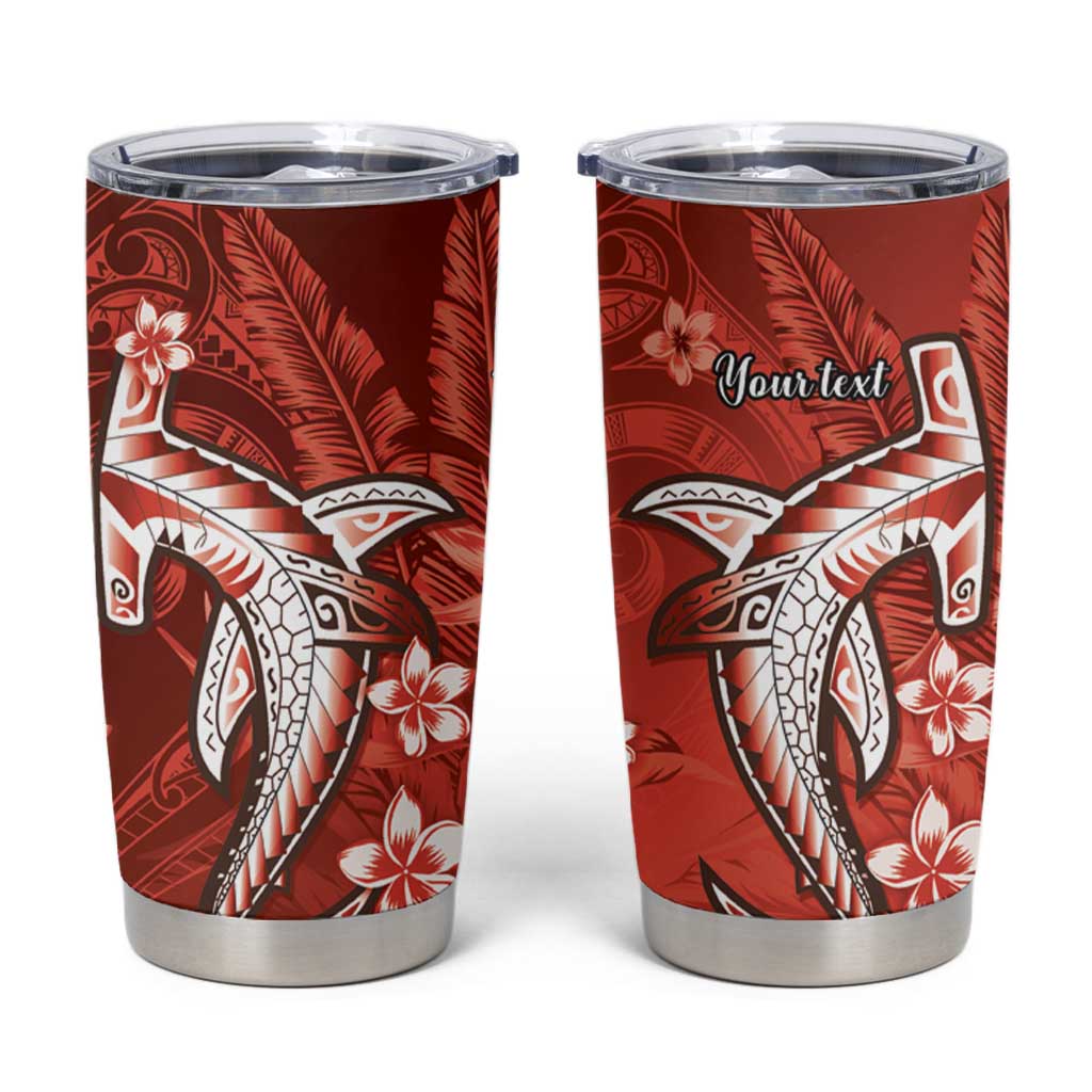 Personalized Hawaiian Maori Hammerhead Shark Tumbler Cup Ulaula Plumeria - Polynesian Pride
