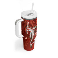 Personalized Hawaiian Maori Hammerhead Shark Tumbler With Handle Ulaula Plumeria LT9 - Polynesian Pride