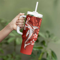Personalized Hawaiian Maori Hammerhead Shark Tumbler With Handle Ulaula Plumeria LT9 - Polynesian Pride