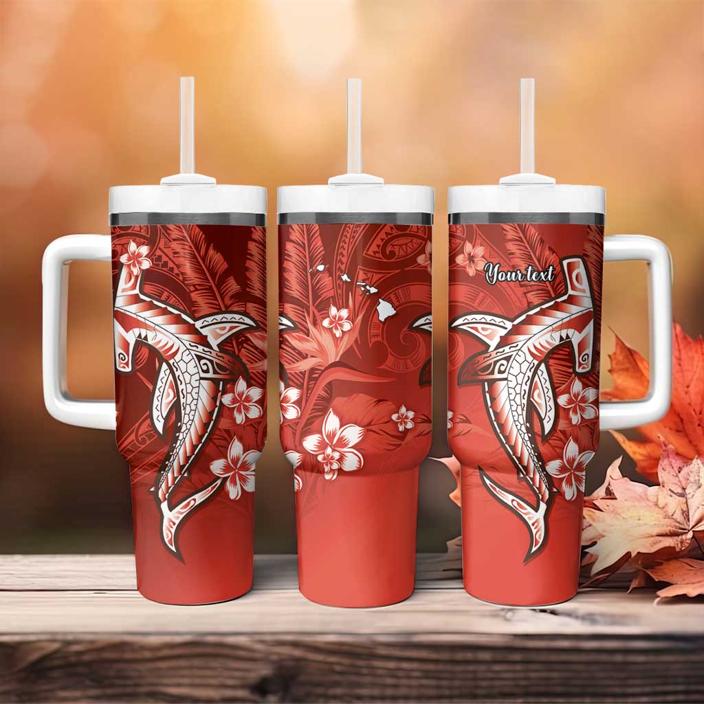 Personalized Hawaiian Maori Hammerhead Shark Tumbler With Handle Ulaula Plumeria LT9 - Polynesian Pride