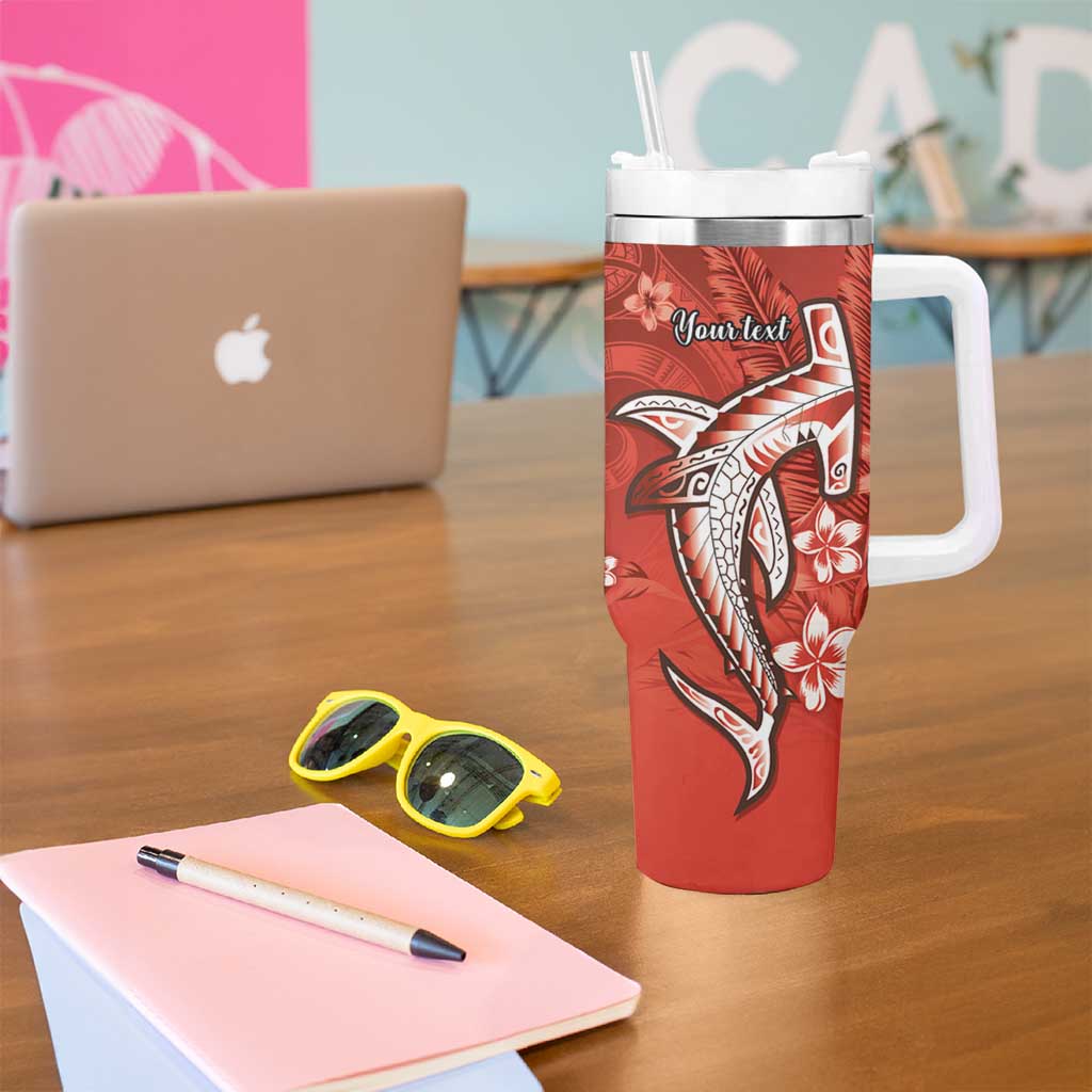 Personalized Hawaiian Maori Hammerhead Shark Tumbler With Handle Ulaula Plumeria LT9 - Polynesian Pride