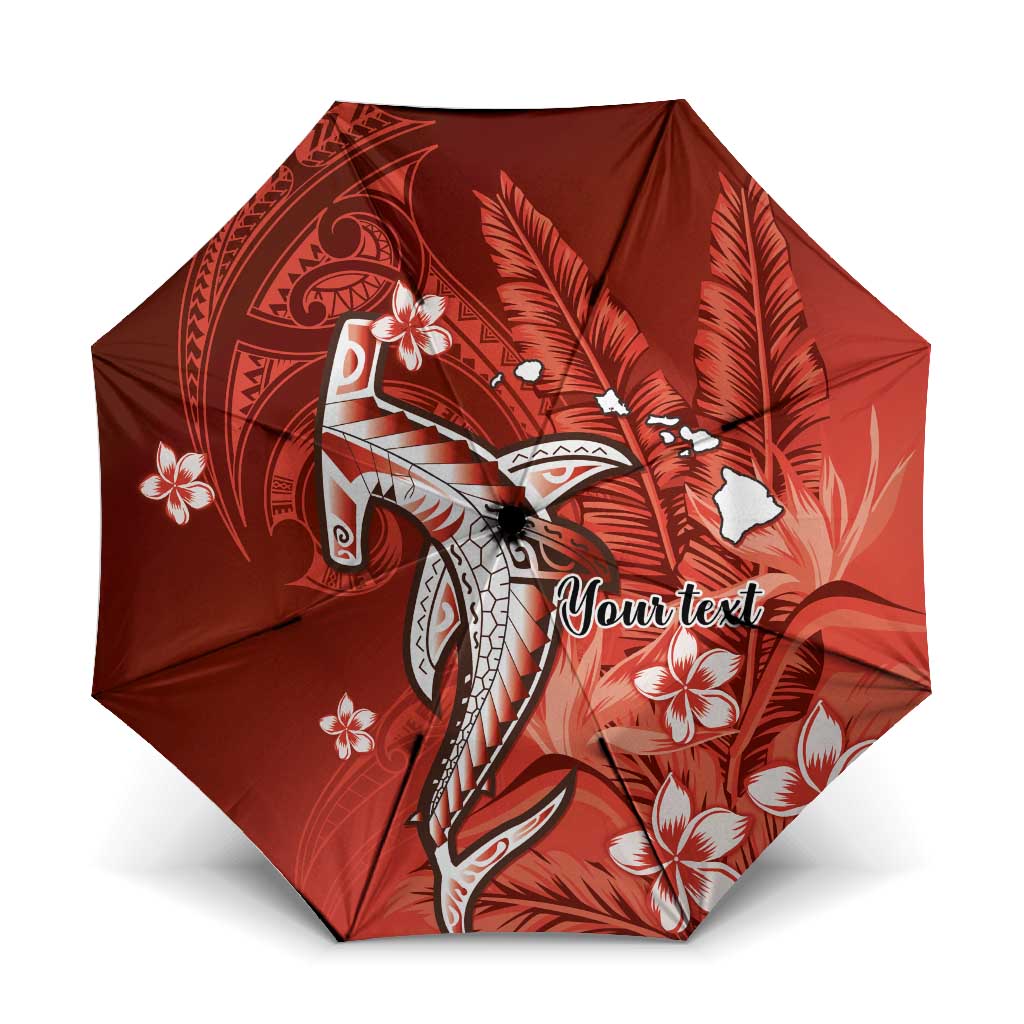Personalized Hawaiian Maori Hammerhead Shark Umbrella Ulaula Plumeria LT9 One Size Folded 11.42 inch Opened Diameter 37.4 inch Red - Polynesian Pride