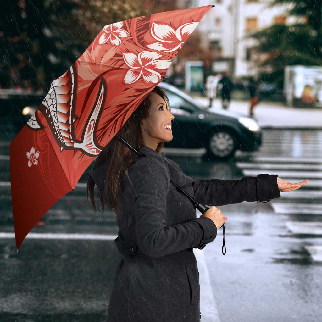 Personalized Hawaiian Maori Hammerhead Shark Umbrella Ulaula Plumeria LT9 - Polynesian Pride