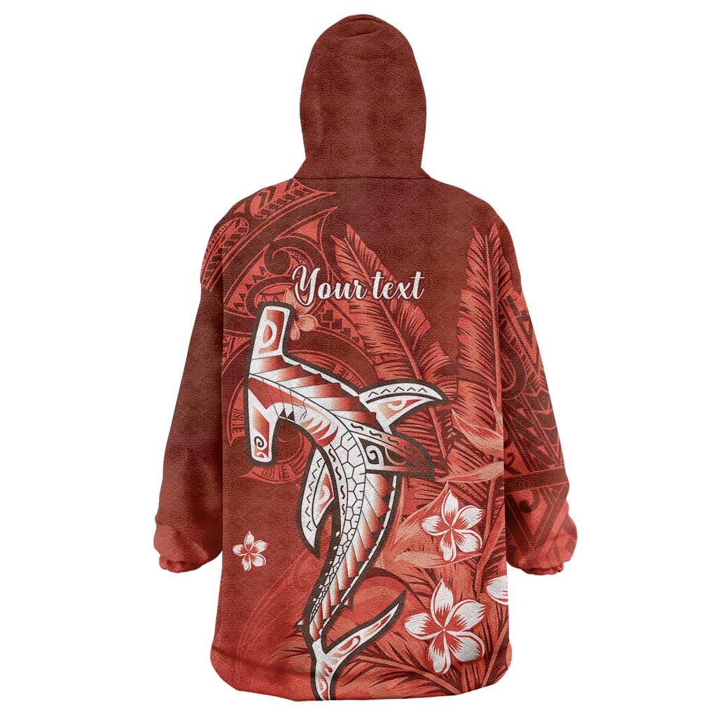 Personalized Hawaiian Maori Hammerhead Shark Wearable Blanket Hoodie Ulaula Plumeria LT9 - Polynesian Pride
