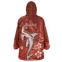 Personalized Hawaiian Maori Hammerhead Shark Wearable Blanket Hoodie Ulaula Plumeria LT9 - Polynesian Pride