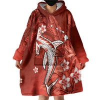 Personalized Hawaiian Maori Hammerhead Shark Wearable Blanket Hoodie Ulaula Plumeria LT9 - Polynesian Pride