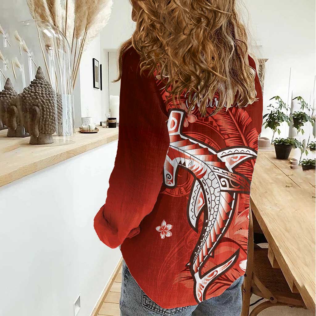 Personalized Hawaiian Maori Hammerhead Shark Women Casual Shirt Ulaula Plumeria LT9 - Polynesian Pride