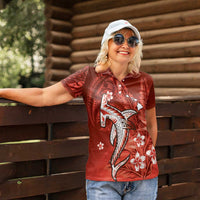 Personalized Hawaiian Maori Hammerhead Shark Women Polo Shirt Ulaula Plumeria LT9 - Polynesian Pride