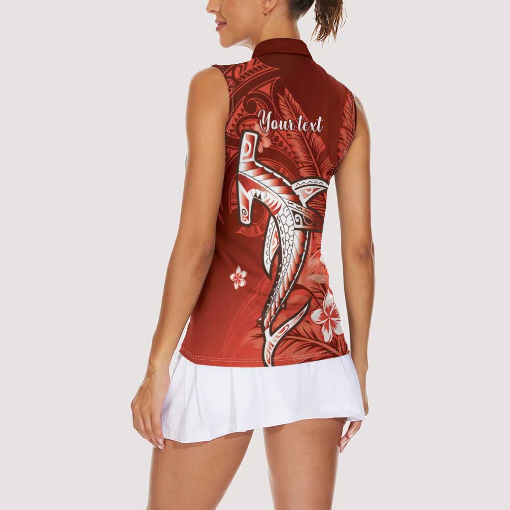 Personalized Hawaiian Maori Hammerhead Shark Women Sleeveless Polo Shirt Ulaula Plumeria LT9 - Polynesian Pride