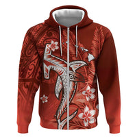 Personalized Hawaiian Maori Hammerhead Shark Zip Hoodie Ulaula Plumeria LT9 Zip Hoodie Red - Polynesian Pride
