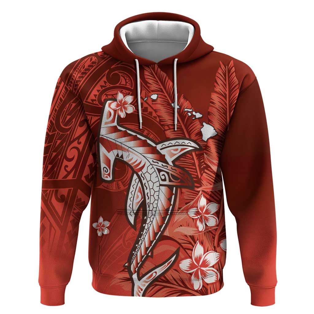 Personalized Hawaiian Maori Hammerhead Shark Zip Hoodie Ulaula Plumeria LT9 Pullover Hoodie Red - Polynesian Pride