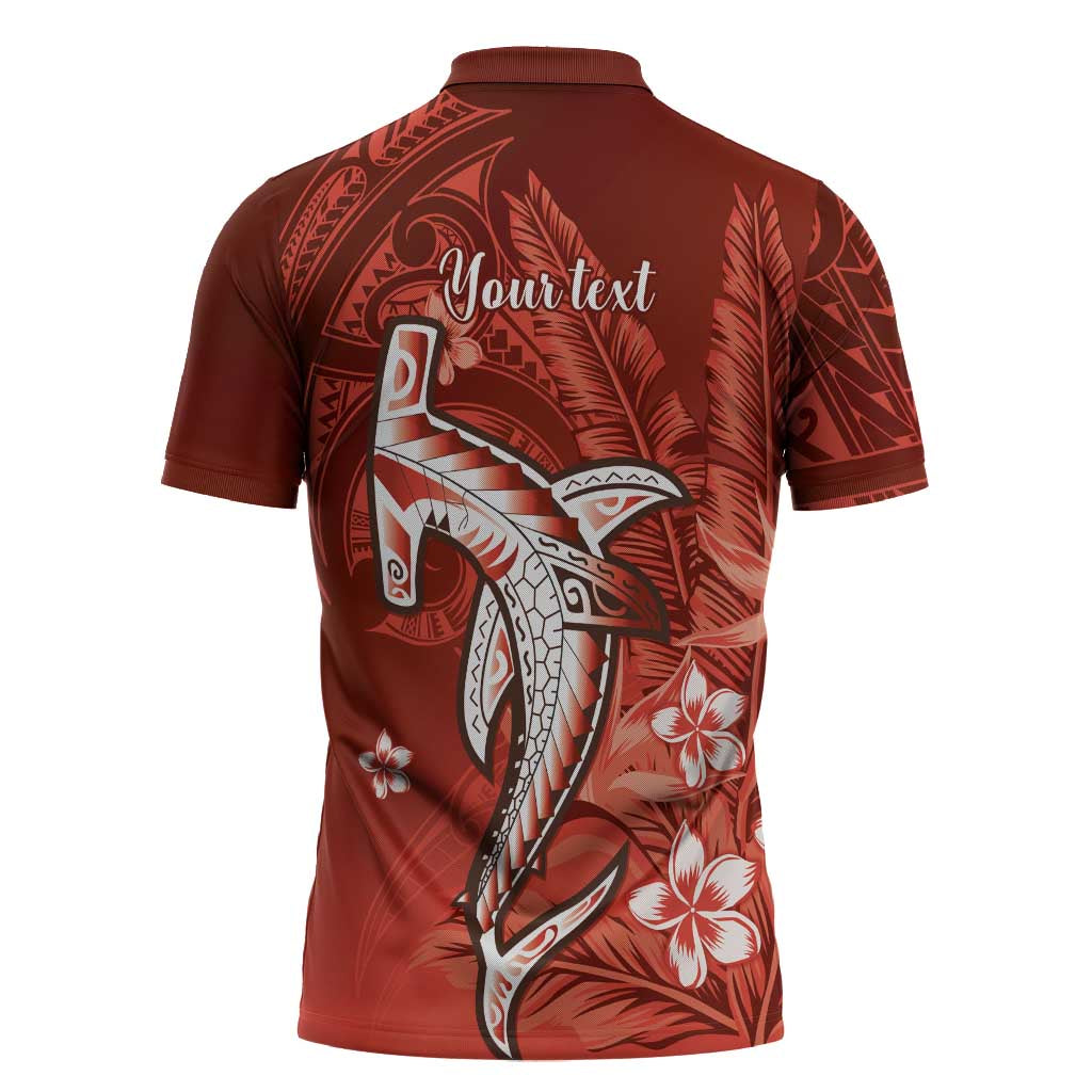 Personalized Hawaiian Maori Hammerhead Shark Zipper Polo Shirt Ulaula Plumeria LT9 - Polynesian Pride
