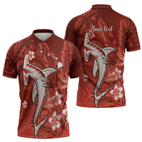 Personalized Hawaiian Maori Hammerhead Shark Zipper Polo Shirt Ulaula Plumeria LT9 - Polynesian Pride
