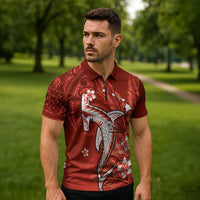 Personalized Hawaiian Maori Hammerhead Shark Zipper Polo Shirt Ulaula Plumeria LT9 - Polynesian Pride