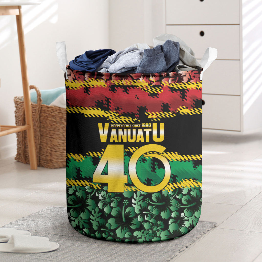 Vanuatu 46th Year Anniversary Laundry Basket 30 July 1980 Hibiscus Seamless Pattern LT9 Black - Polynesian Pride
