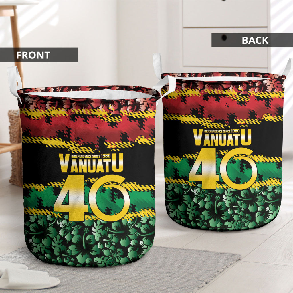 Vanuatu 46th Year Anniversary Laundry Basket 30 July 1980 Hibiscus Seamless Pattern LT9 - Polynesian Pride