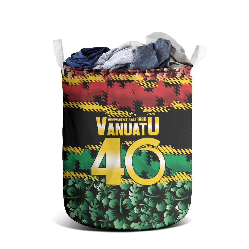 Vanuatu 46th Year Anniversary Laundry Basket 30 July 1980 Hibiscus Seamless Pattern LT9 - Polynesian Pride