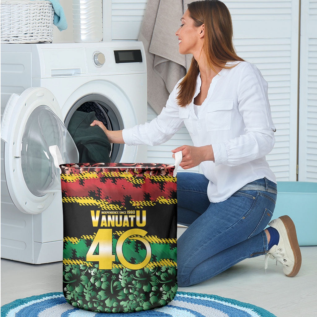 Vanuatu 46th Year Anniversary Laundry Basket 30 July 1980 Hibiscus Seamless Pattern LT9 - Polynesian Pride