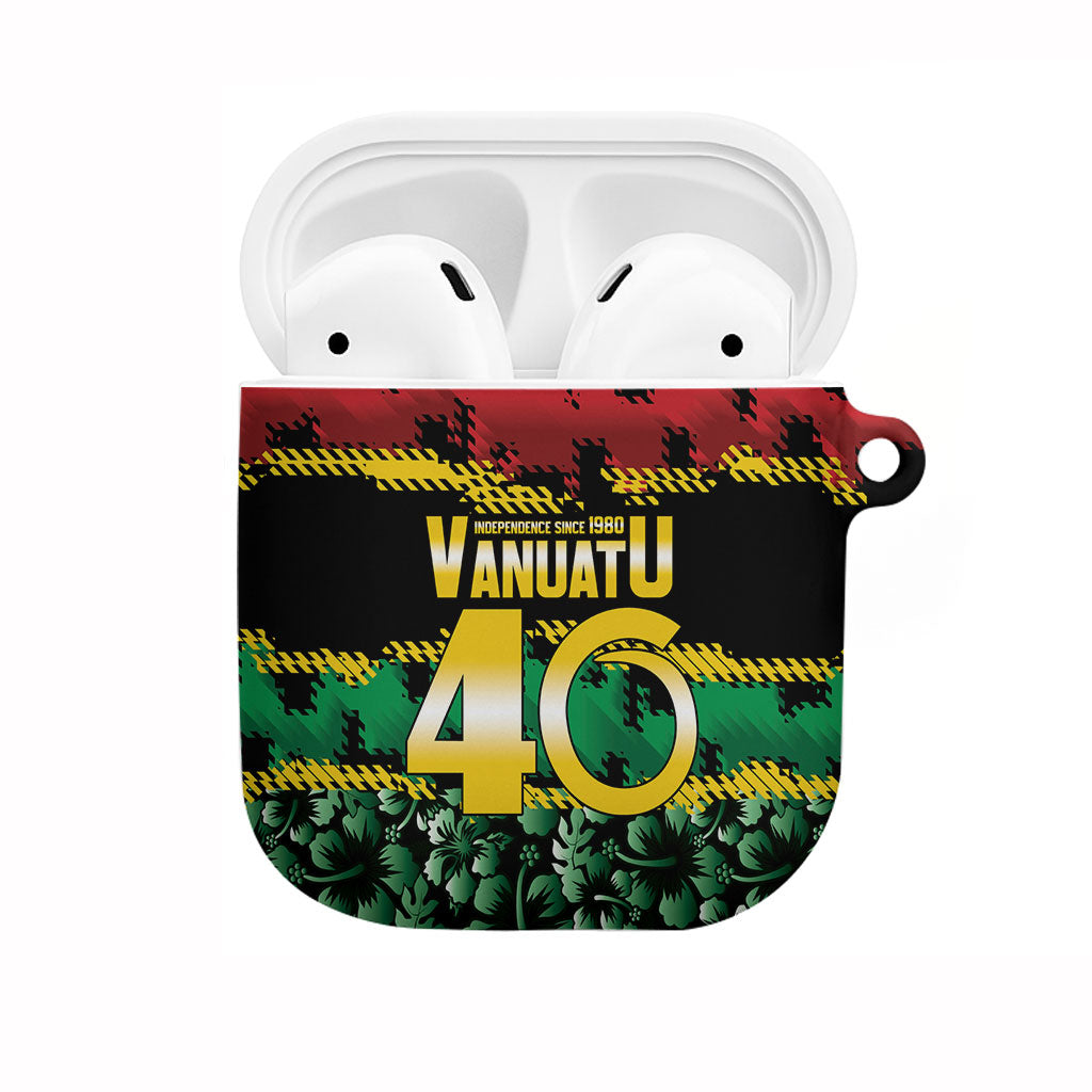 Vanuatu 46th Year Anniversary AirPods Case 30 July 1980 Hibiscus Seamless Pattern LT9 Black - Polynesian Pride