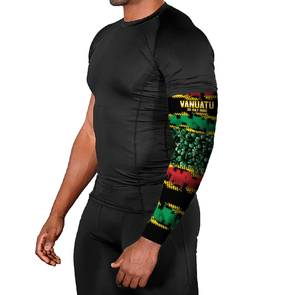 Vanuatu 46th Year Anniversary Arm Sleeves 30 July 1980 Hibiscus Seamless Pattern LT9 - Polynesian Pride