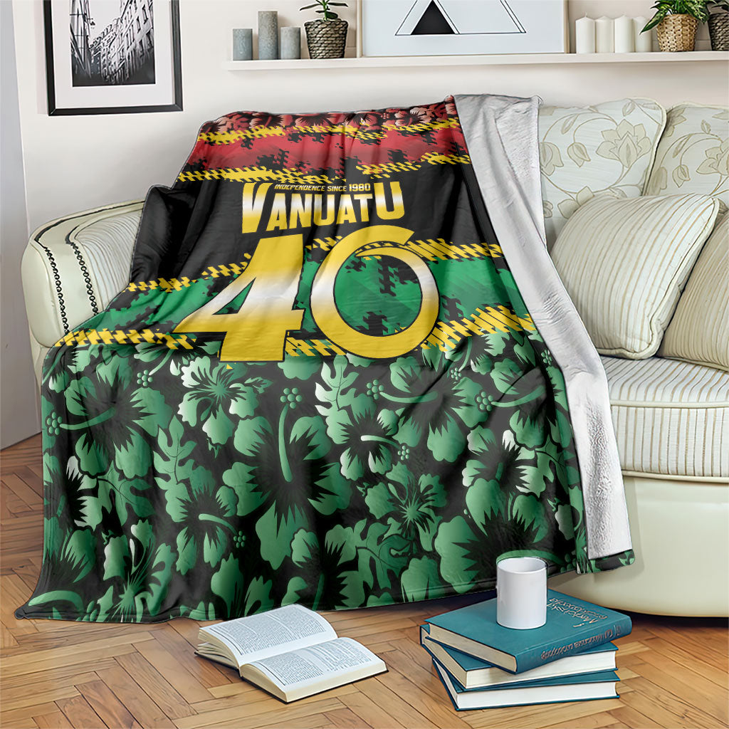 Vanuatu 46th Year Anniversary Blanket 30 July 1980 Hibiscus Seamless Pattern LT9 Black - Polynesian Pride