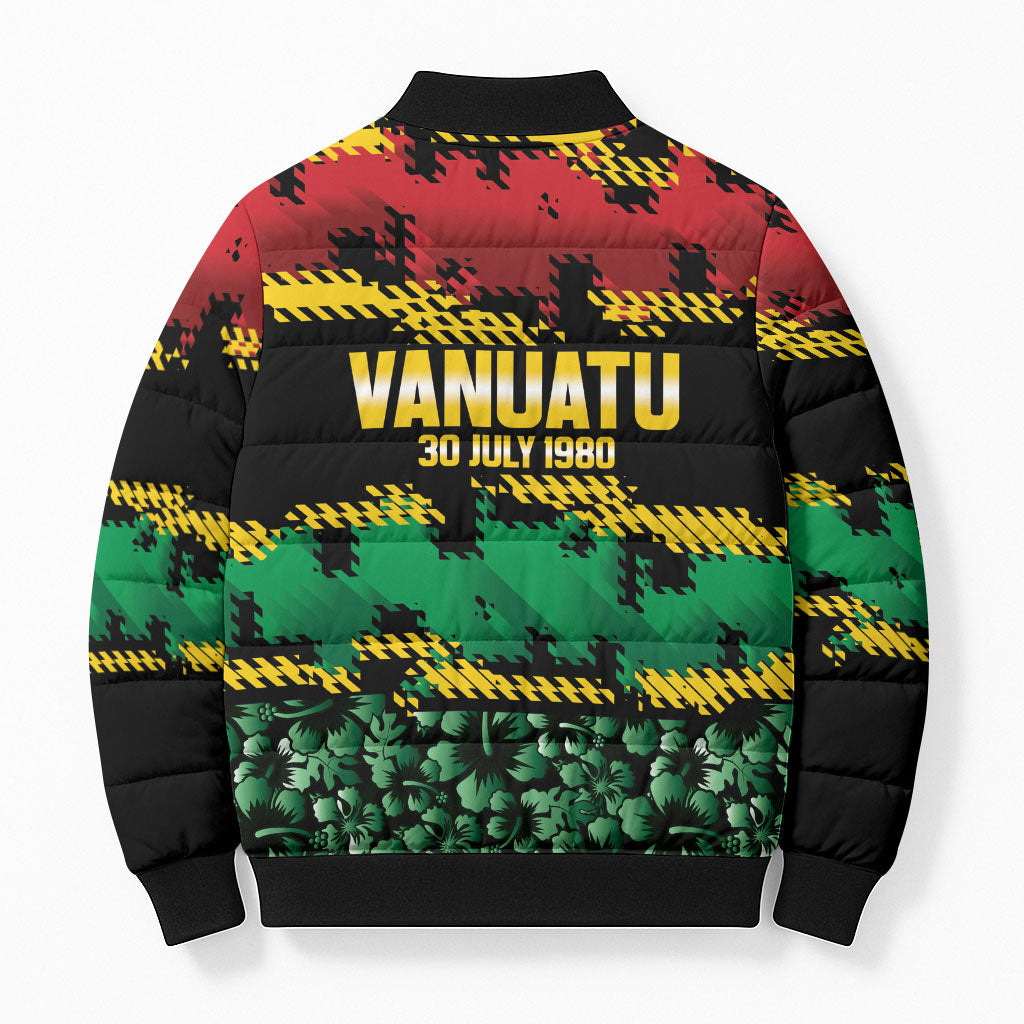 Vanuatu 46th Year Anniversary Bomber Puffer Jacket 30 July 1980 Hibiscus Seamless Pattern LT9 - Polynesian Pride