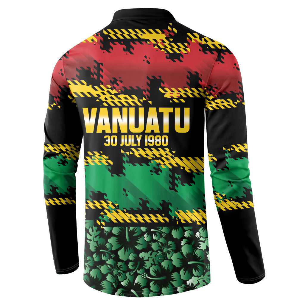 Vanuatu 46th Year Anniversary Button Sweatshirt 30 July 1980 Hibiscus Seamless Pattern LT9 - Polynesian Pride