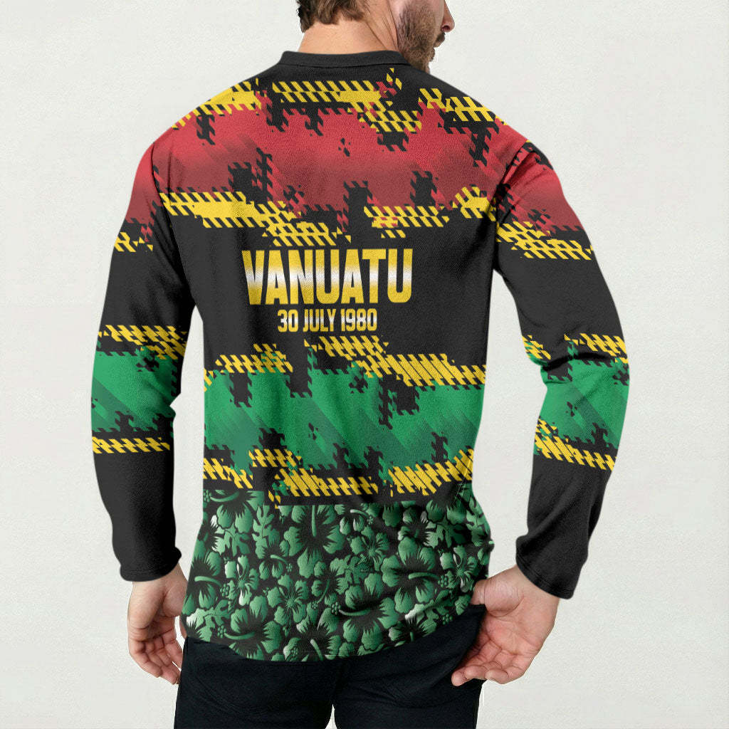 Vanuatu 46th Year Anniversary Button Sweatshirt 30 July 1980 Hibiscus Seamless Pattern LT9 - Polynesian Pride