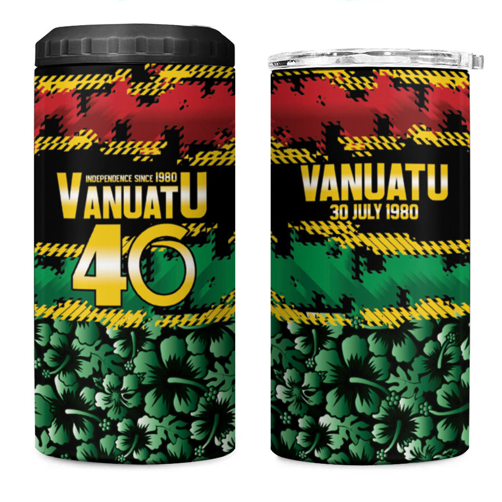 Vanuatu 46th Year Anniversary 4 in 1 Can Cooler Tumbler 30 July 1980 Hibiscus Seamless Pattern LT9 One Size: 16 oz Black - Polynesian Pride