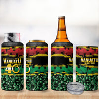 Vanuatu 46th Year Anniversary 4 in 1 Can Cooler Tumbler 30 July 1980 Hibiscus Seamless Pattern LT9 - Polynesian Pride