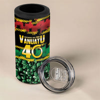 Vanuatu 46th Year Anniversary 4 in 1 Can Cooler Tumbler 30 July 1980 Hibiscus Seamless Pattern LT9 - Polynesian Pride