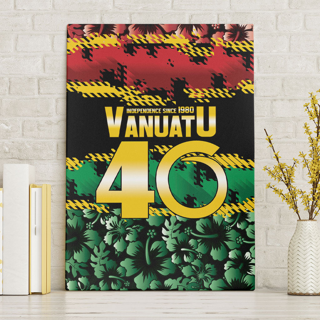 Vanuatu 46th Year Anniversary Canvas Wall Art 30 July 1980 Hibiscus Seamless Pattern LT9 Without Frame Black - Polynesian Pride