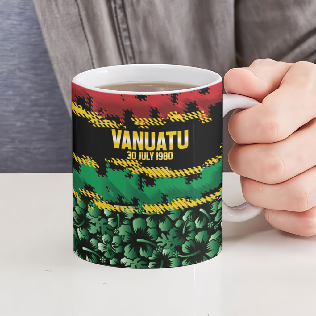 Vanuatu 46th Year Anniversary Ceramic Mug 30 July 1980 Hibiscus Seamless Pattern LT9 - Polynesian Pride