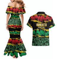 Vanuatu 46th Year Anniversary Couples Matching Mermaid Dress and Hawaiian Shirt 30 July 1980 Hibiscus Seamless Pattern