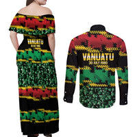 Vanuatu 46th Year Anniversary Couples Matching Off Shoulder Maxi Dress and Long Sleeve Button Shirt 30 July 1980 Hibiscus Seamless Pattern LT9 - Polynesian Pride