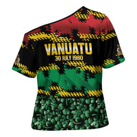 Vanuatu 46th Year Anniversary Cross Shoulder Shirt 30 July 1980 Hibiscus Seamless Pattern LT9 - Polynesian Pride