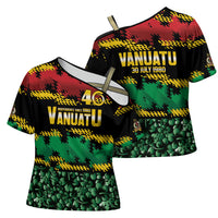 Vanuatu 46th Year Anniversary Cross Shoulder Shirt 30 July 1980 Hibiscus Seamless Pattern LT9 - Polynesian Pride