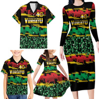 Vanuatu 46th Year Anniversary Family Matching Long Sleeve Bodycon Dress and Hawaiian Shirt 30 July 1980 Hibiscus Seamless Pattern