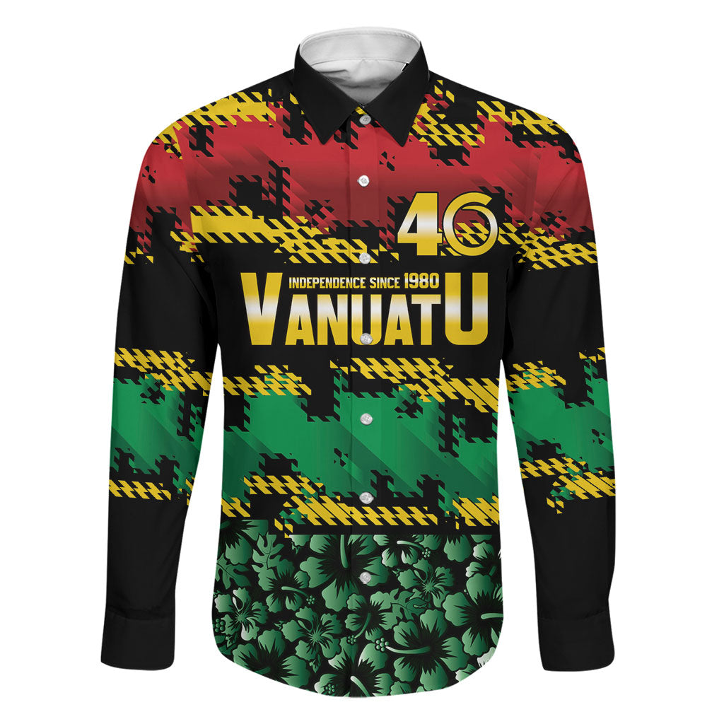 Vanuatu 46th Year Anniversary Family Matching Long Sleeve Bodycon Dress and Hawaiian Shirt 30 July 1980 Hibiscus Seamless Pattern