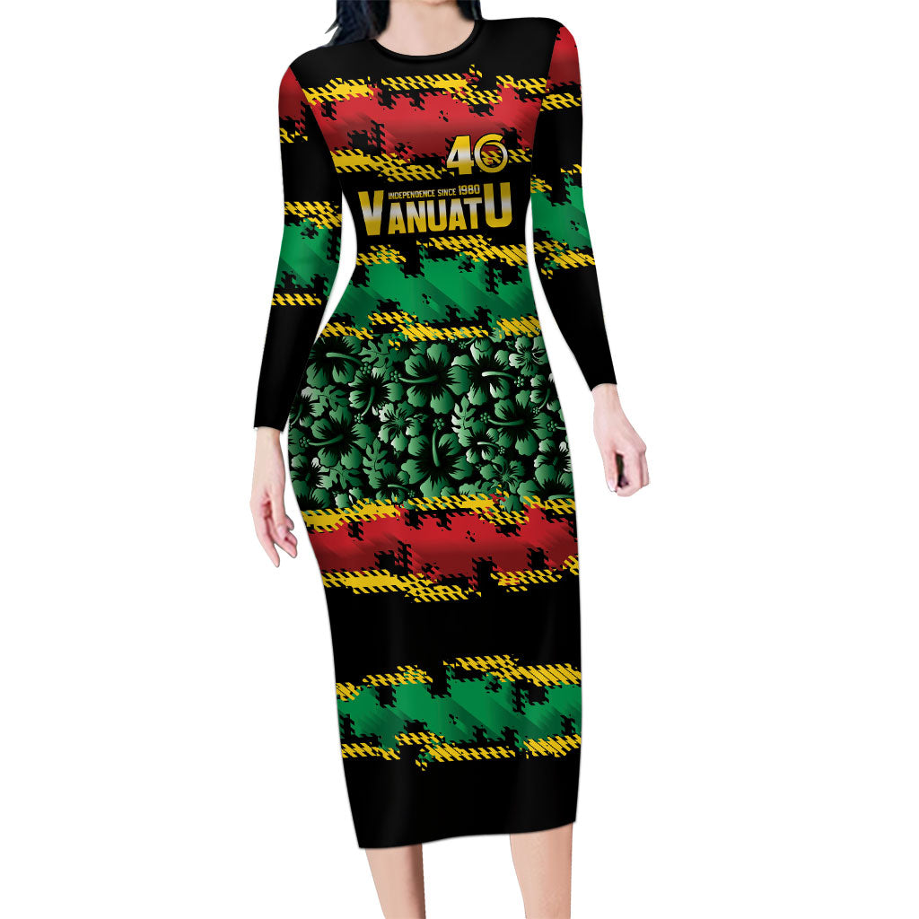 Vanuatu 46th Year Anniversary Family Matching Long Sleeve Bodycon Dress and Hawaiian Shirt 30 July 1980 Hibiscus Seamless Pattern
