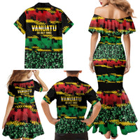 Vanuatu 46th Year Anniversary Family Matching Mermaid Dress and Hawaiian Shirt 30 July 1980 Hibiscus Seamless Pattern