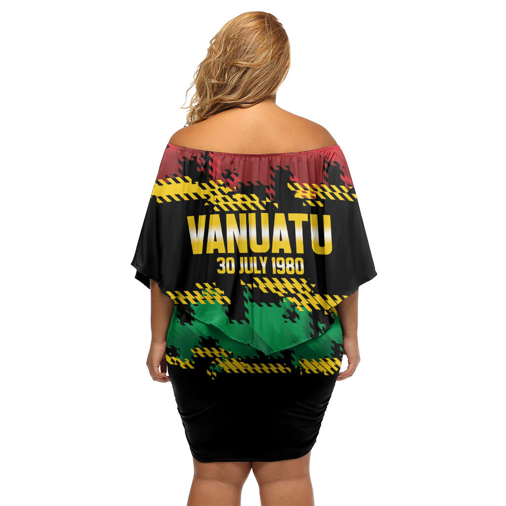 Vanuatu 46th Year Anniversary Family Matching Off Shoulder Short Dress and Hawaiian Shirt 30 July 1980 Hibiscus Seamless Pattern