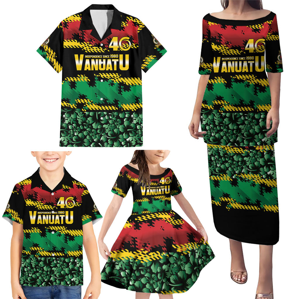 Vanuatu 46th Year Anniversary Family Matching Puletasi and Hawaiian Shirt 30 July 1980 Hibiscus Seamless Pattern LT9 - Polynesian Pride