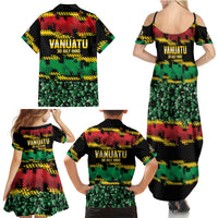 Vanuatu 46th Year Anniversary Family Matching Summer Maxi Dress and Hawaiian Shirt 30 July 1980 Hibiscus Seamless Pattern