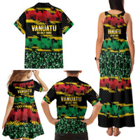 Vanuatu 46th Year Anniversary Family Matching Tank Maxi Dress and Hawaiian Shirt 30 July 1980 Hibiscus Seamless Pattern