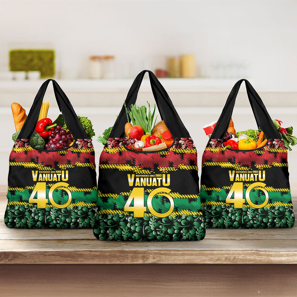 Vanuatu 46th Year Anniversary Grocery Bag 30 July 1980 Hibiscus Seamless Pattern LT9 3-pack One Size Black - Polynesian Pride