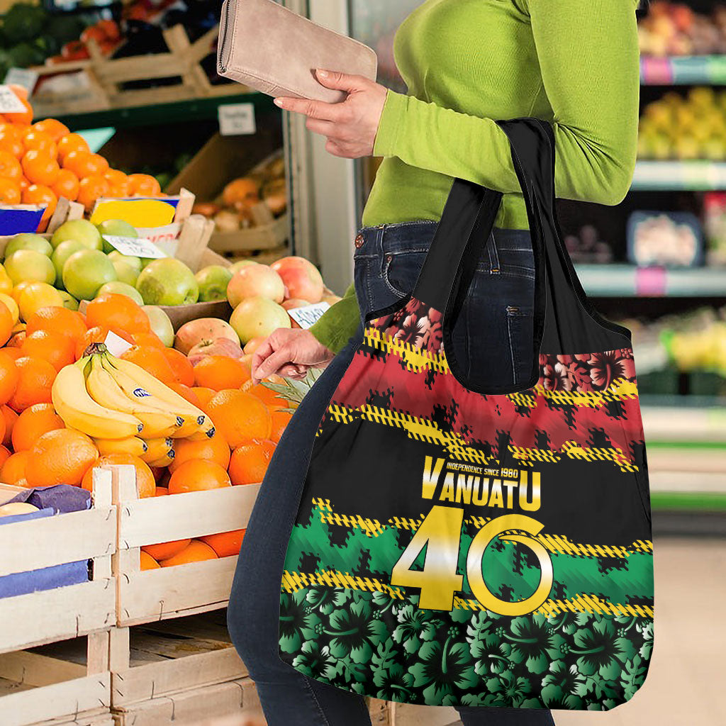 Vanuatu 46th Year Anniversary Grocery Bag 30 July 1980 Hibiscus Seamless Pattern LT9 - Polynesian Pride