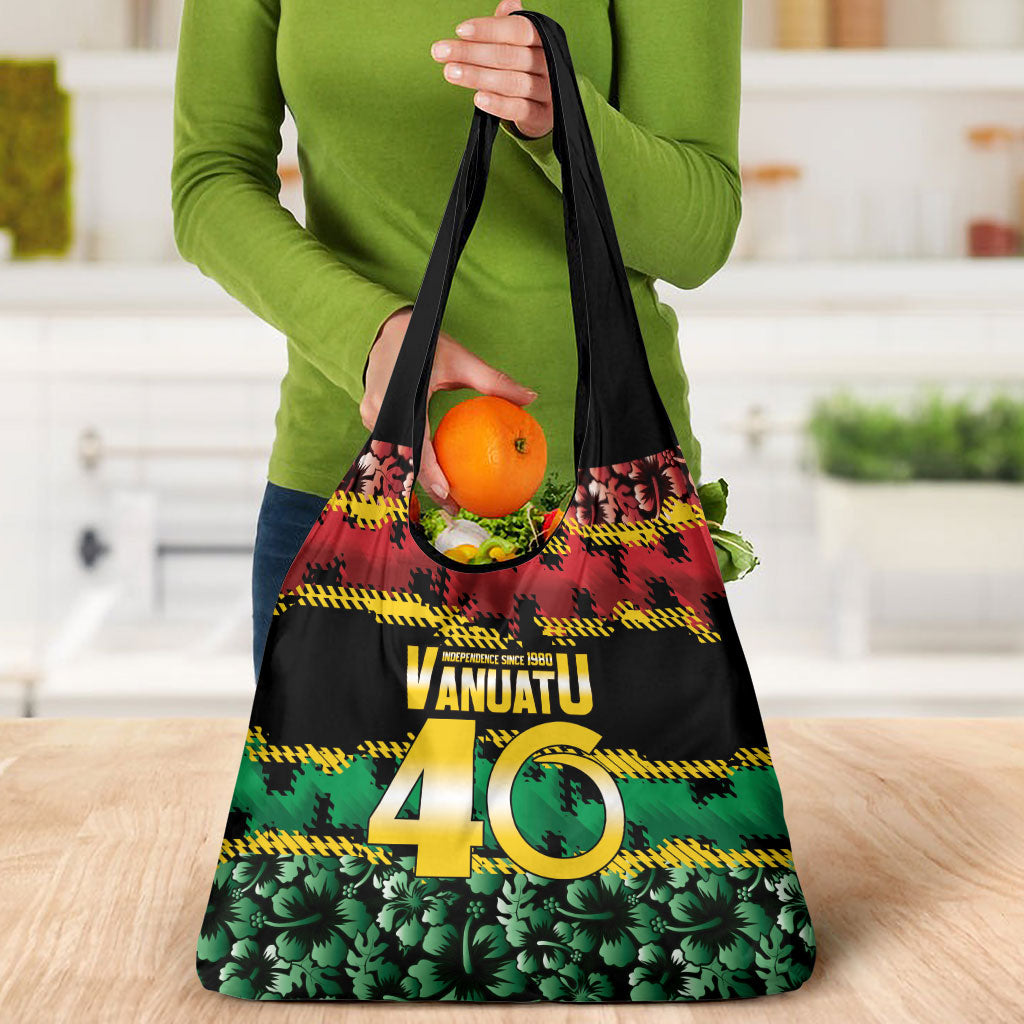 Vanuatu 46th Year Anniversary Grocery Bag 30 July 1980 Hibiscus Seamless Pattern LT9 - Polynesian Pride