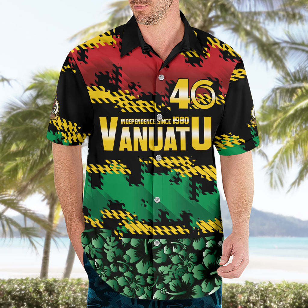 Vanuatu 46th Year Anniversary Hawaiian Shirt 30 July 1980 Hibiscus Seamless Pattern